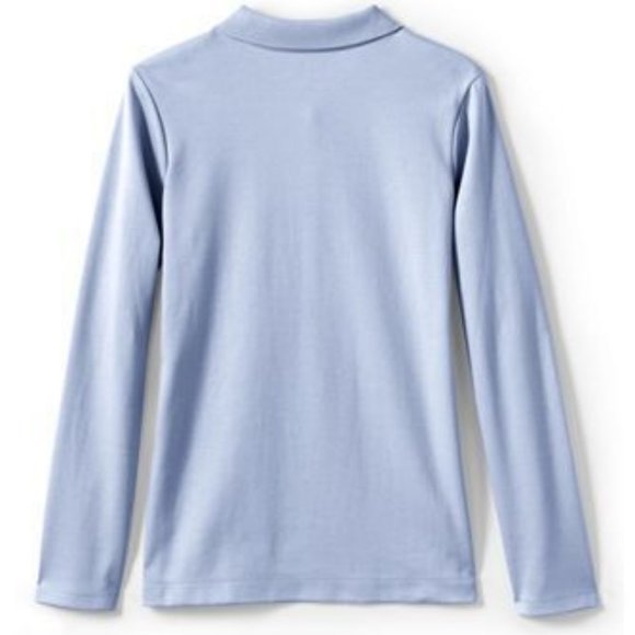 NWT LANDS' END GIRLS LONG SLEEVE FEMININE FIT INTERLOCK POLO SHIRT BLUE MEDIUM - Picture 2 of 4